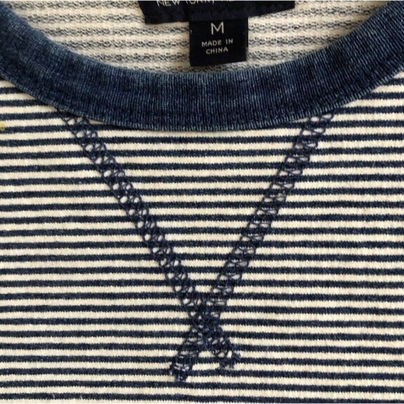 J. Crew Authentic Fleece Sweatshirt Mens Sz M Striped Indigo Cotton Crew Preppy - Picture 8 of 13